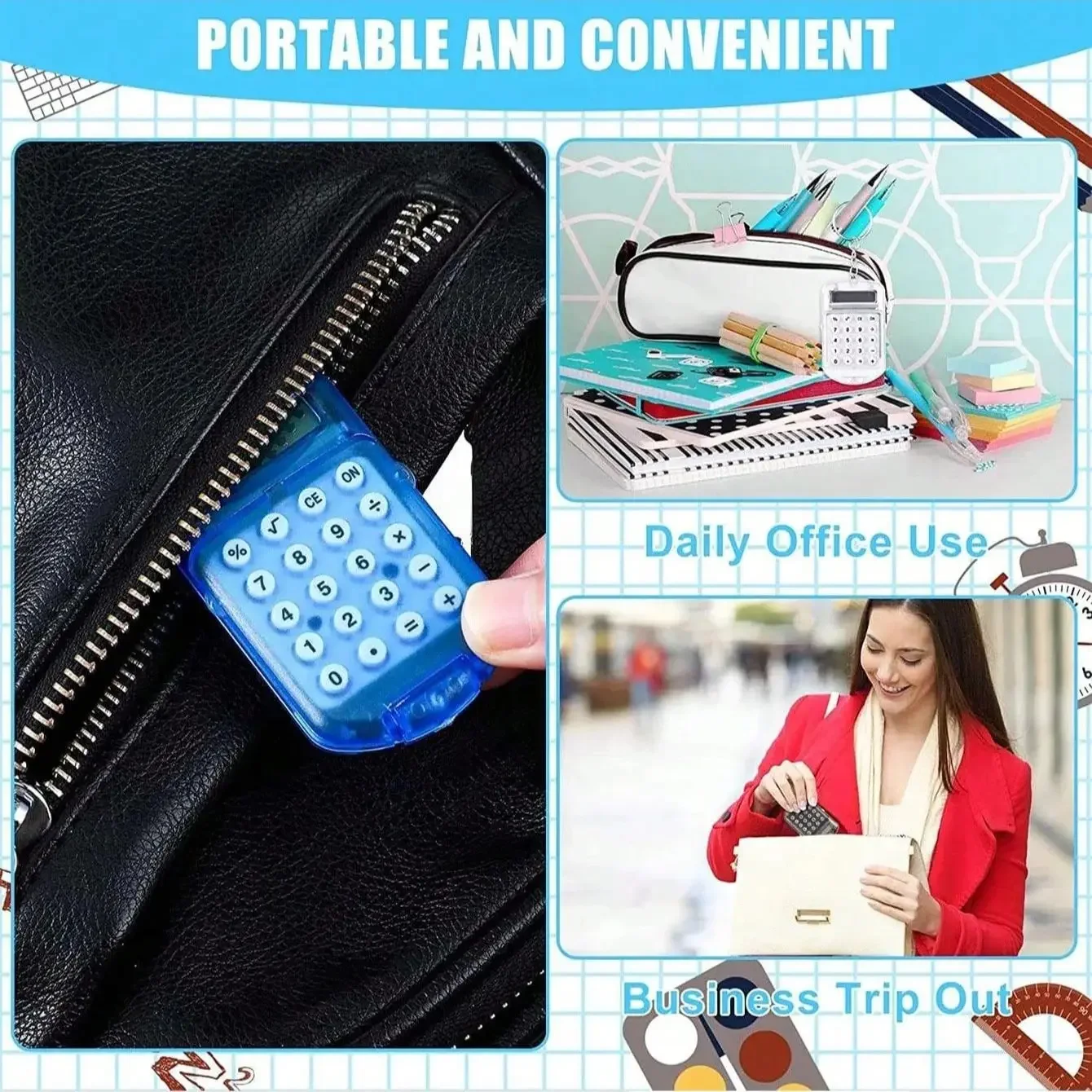 Mini Calculator Cute Cartoon with Keychain 8 Digits Display Portable Pocket Size Calculator for Children Students School Gifts