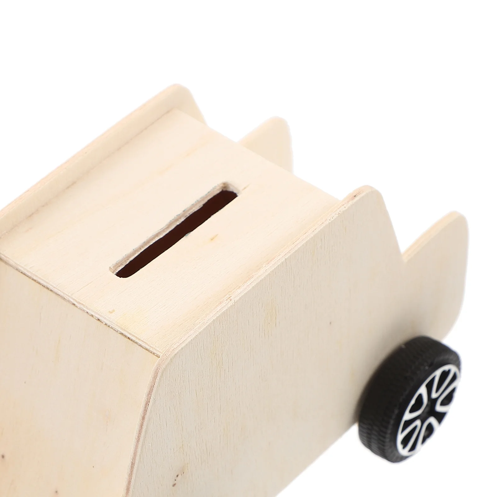 Vaguelly 2 قطعة وعاء توفير المال الخشبي الخيزران حصالة على شكل حيوان للأطفال البنك الأبيض شكل سيارة الجنين الملحقات #5