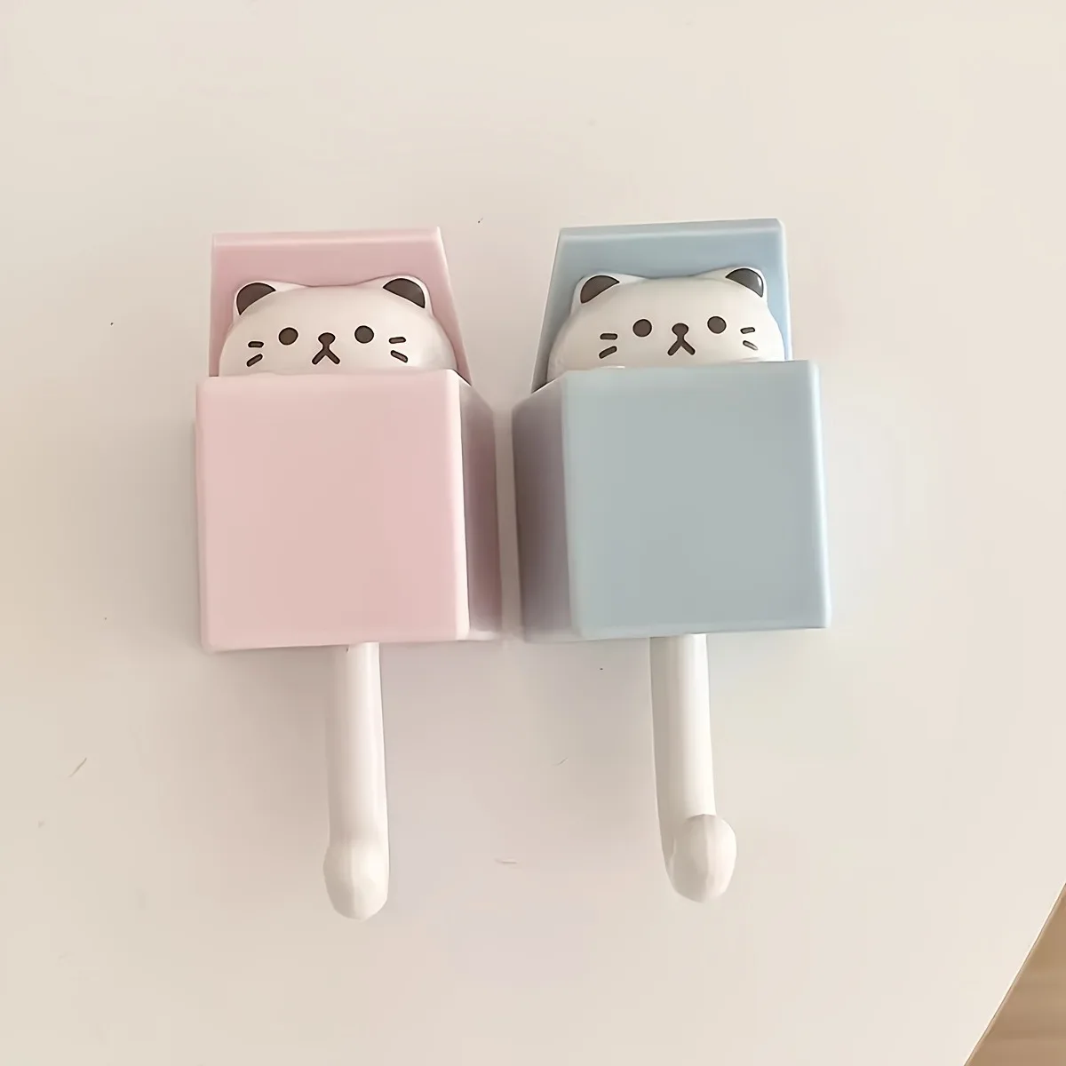 1pc Cute Cat Self Adhesive Wall Hook, Peeking Cartoon Animal No-Drill Sticky Hanger for Keys Towel Hat, Home Bathroom Decor Hook
