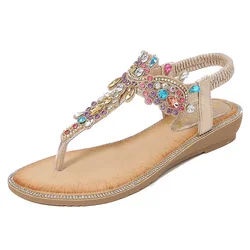 Plus Size 36-45 Shoes for Women Summer Elegant Women Rhinestone Platform Sandals Casual Non-slip Elastic Band Wedges Sandals