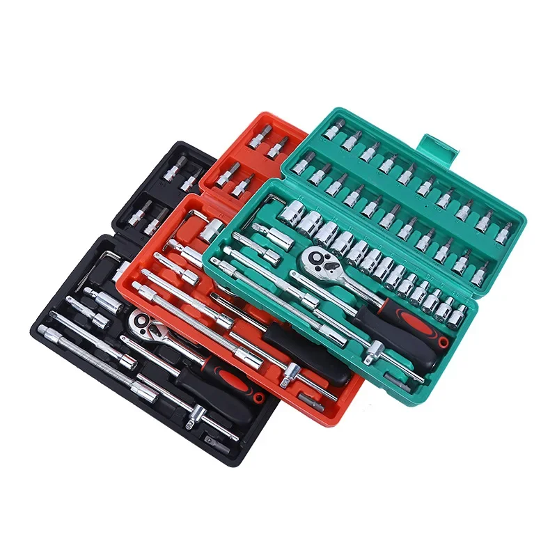 46PCS Auto Motorcycle Repair Socket Ratchet Wrench Set Screwdriver Combination Tool sets