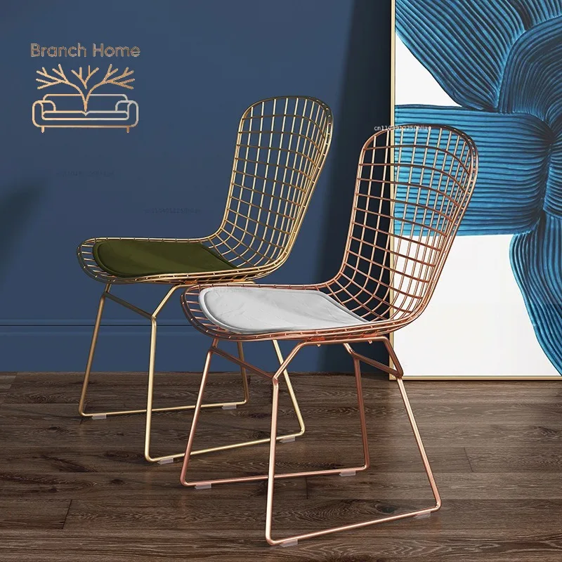Nordic Style Ins Grid Chair Net Celebrity Hollow Gold Dining Chair Iron Creative Home Backrest Dressing Stool Furniture