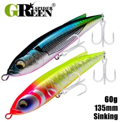 GREENSPIDER New Sinking Pencil Fishing Lure 13.5cm 60g Artificial Hard Baits for GT Sea Tuna Saltwater Fishing Lures