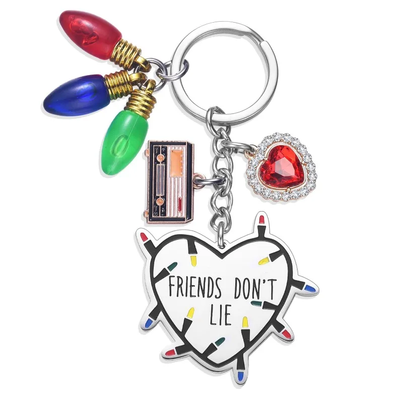 USA Sci-fi Thriller TV Series Demodog Keychain Metal Pendent Lover Heart-shaped bulb combo Friendship Gift For Men Women