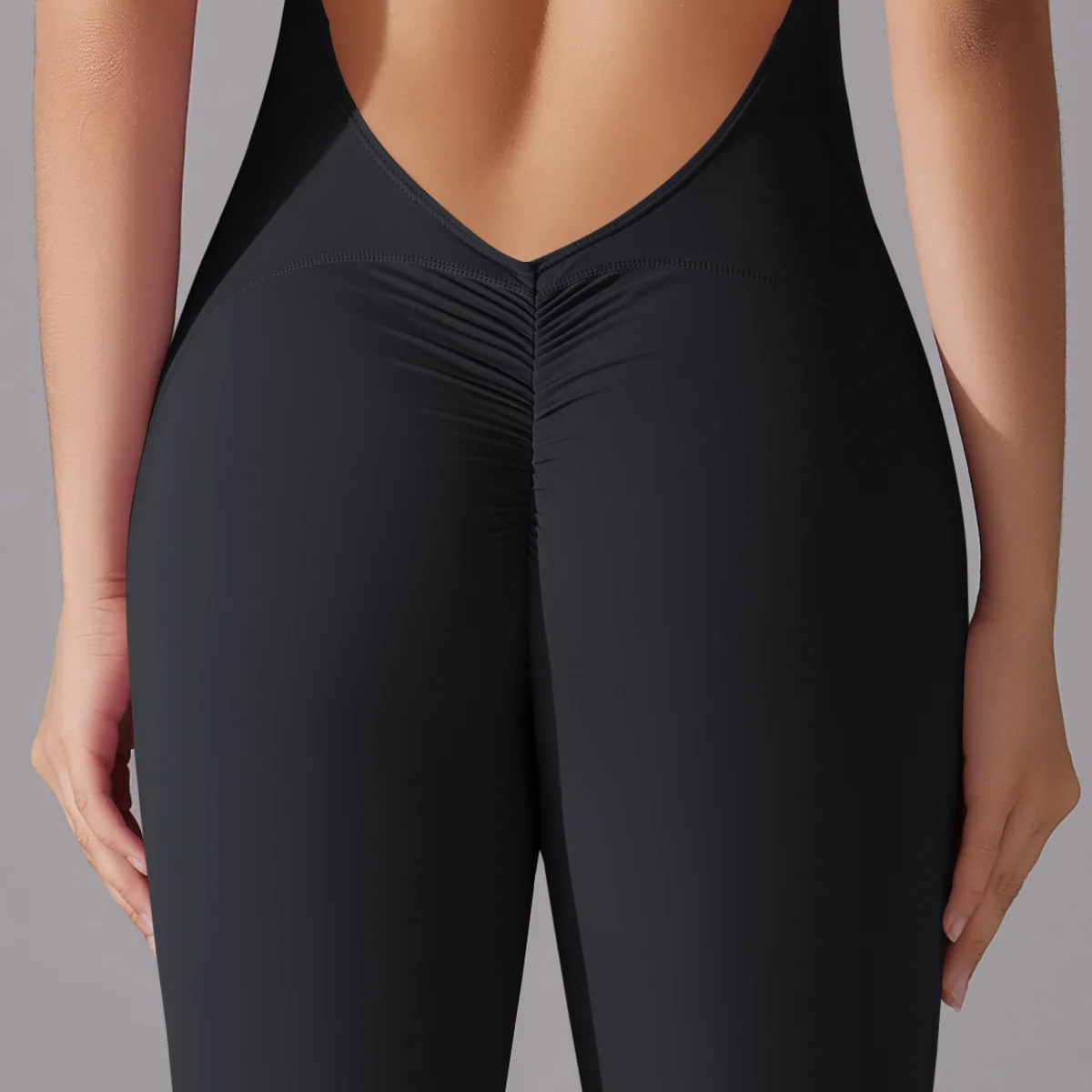 Sexy hohler rückenfreier Scrunch-Sport-Overall erhöht den Hintern, Damen-Fitnessstudio-Set, einteiliger Sportanzug, ärmellos, Reißverschluss, Yoga-Fitness-Overall – Detail 22