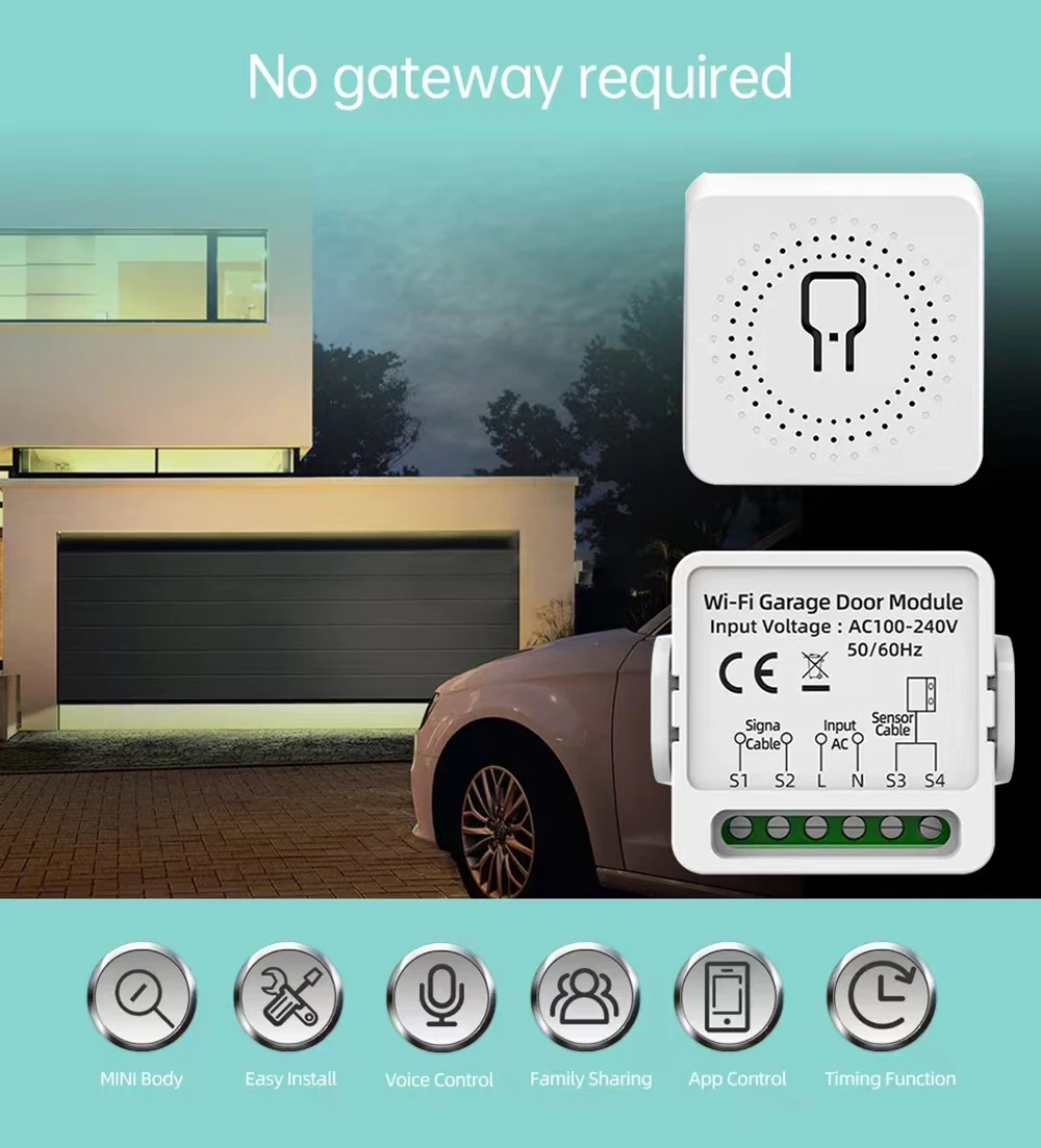 Tuya WiFi Garage Door Opener Controller Gate Opener Module Smart Life APP Remote Alexa Google Home Alice Voice Control