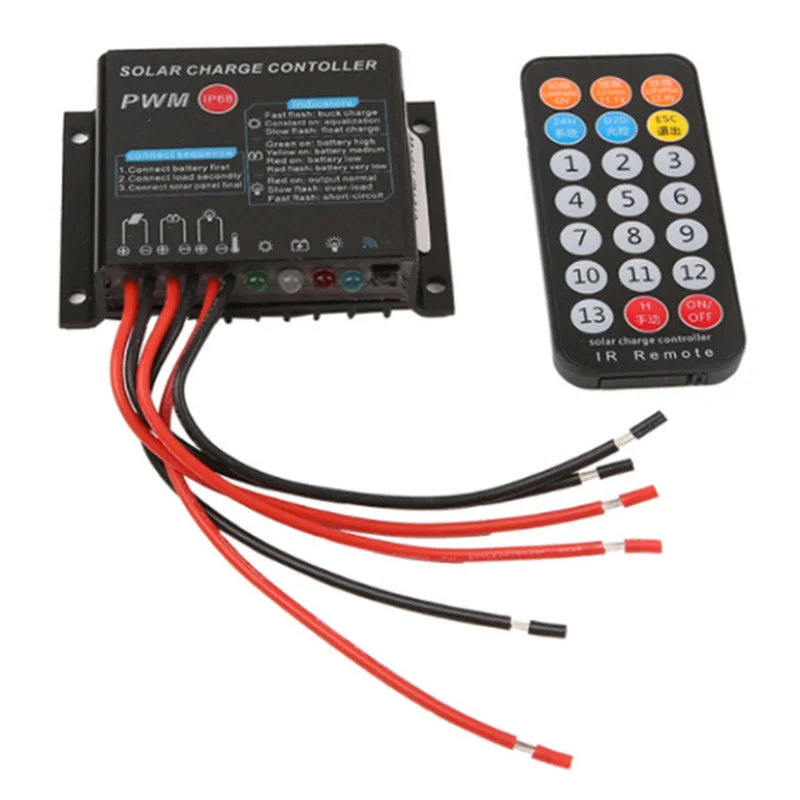 A92Z 12V 24V 10A IP68 جهاز التحكم بالشحن بالطاقة الشمسية المقاوم للماء Li-، منظم بطارية الرصاص الحمضية مع جهاز التحكم عن بعد بالأشعة تحت الحمراء