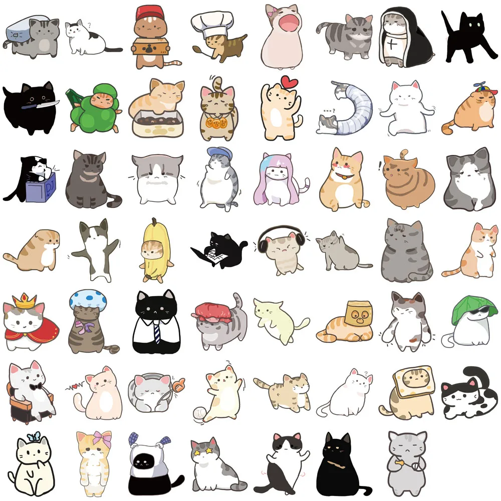 55PCS Creative Q-Version Cat Meme Sketching Stickers, Phone Case Decoration, DIY Phone Case, Notebook Stickers