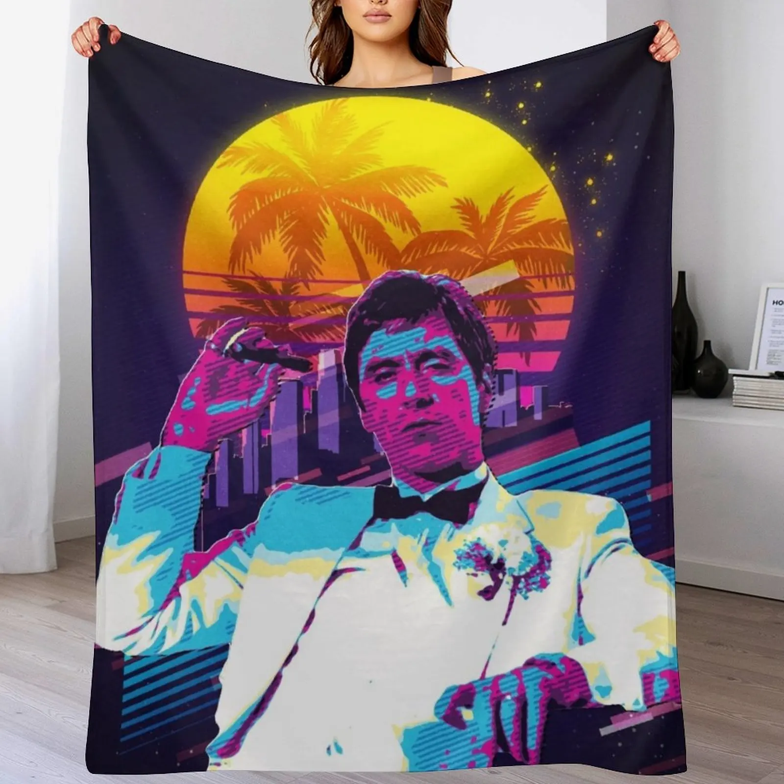 Classic Cinema Art: Scarface Movie Print Featuring Al Pacino Throw Blanket Decorative Sofa Luxury Designer Furrys Blankets