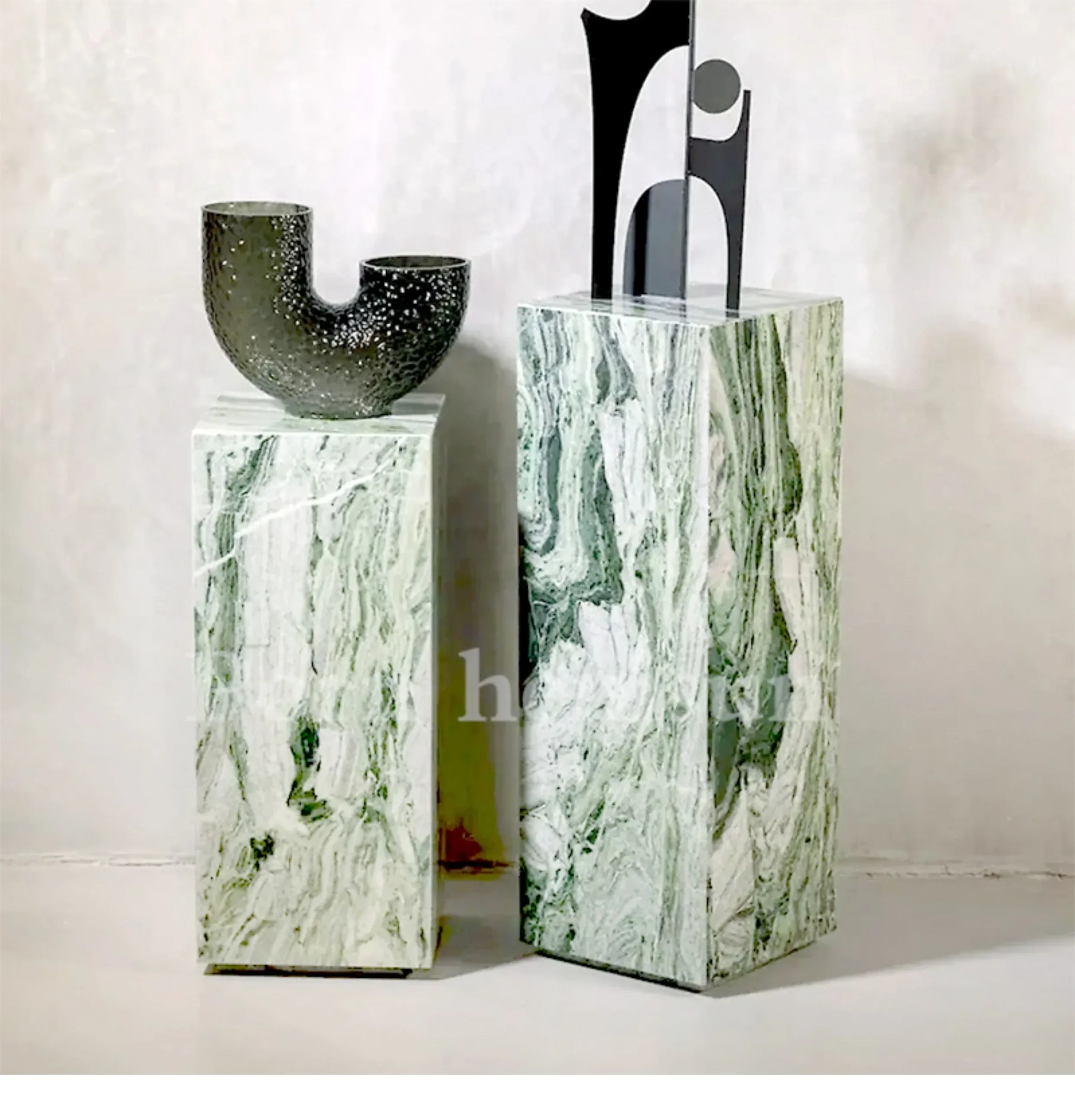 

smt1 Natural marble sofa edge green light luxury modern creative living room simple small corner display stand