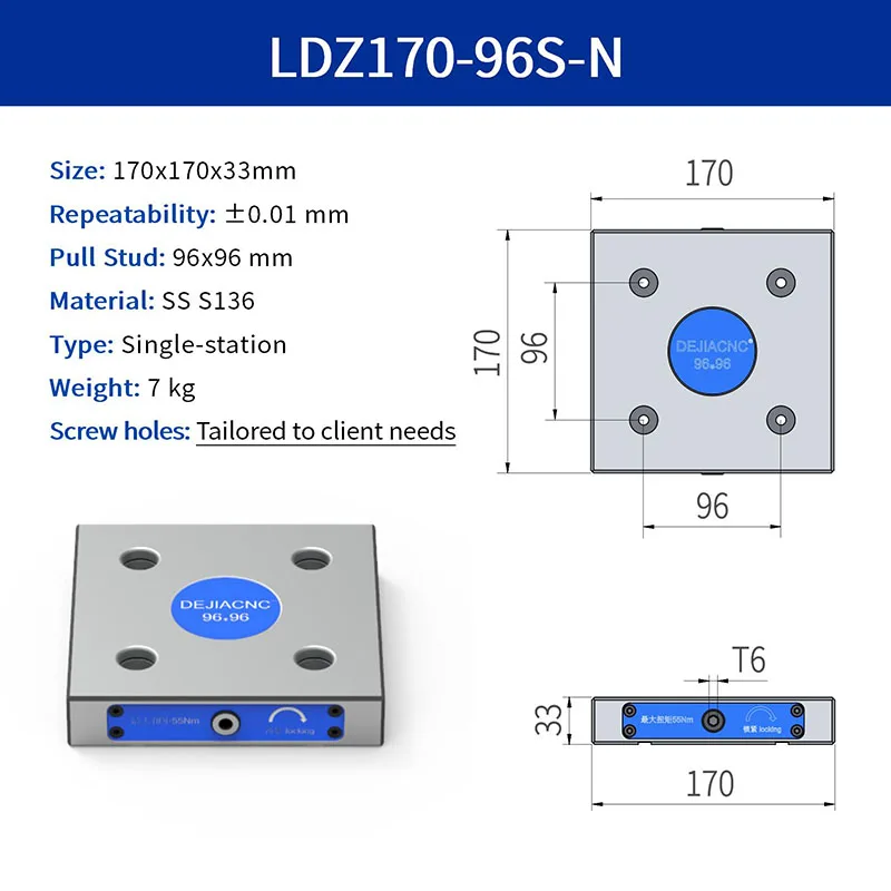 LDZ170-96S-N Quick Change Zero Point Clamping Plate (96mm)