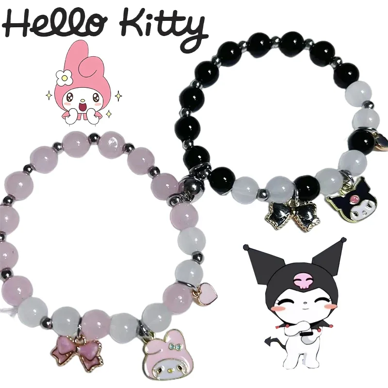 Sanrio Hello Kitty Kuromi Couple Bracelets for Woman Men Cute Magnet Romantic Heart Matching Lovers Bracelet Mymelody Jewelry