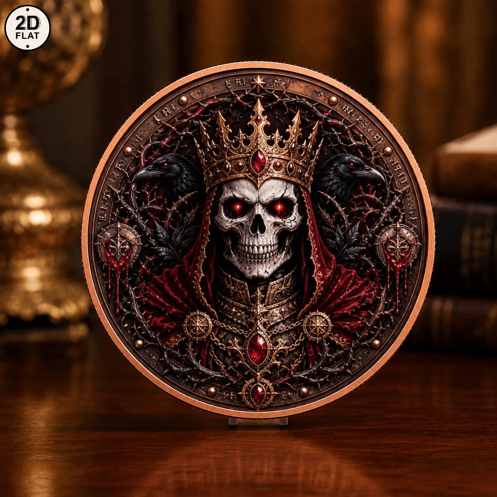 1pc 1oz .999 Fine Copper Skeleton King Commemorative Coin Dark Medieval Challenge Coin Keepsake Gift for Gothic & Fantasy Lovers