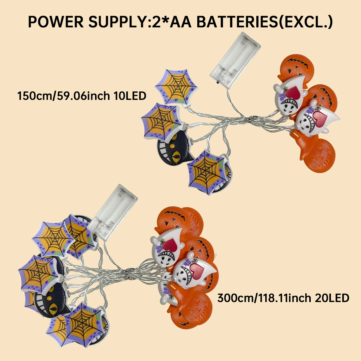1 قطعة 10/20 LED هالوين شبح القط العنكبوت ويب اليقطين سلسلة ضوء بطارية تعمل بالطاقة للمنزل غرفة نوم حديقة مهرجان ديكور الحفلات