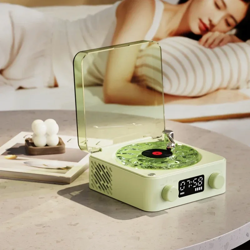 Sleep Aid Bluetooth Speaker, Retro Clock with Water Ripple Projection, Small Wireless Speaker with Ambient Light