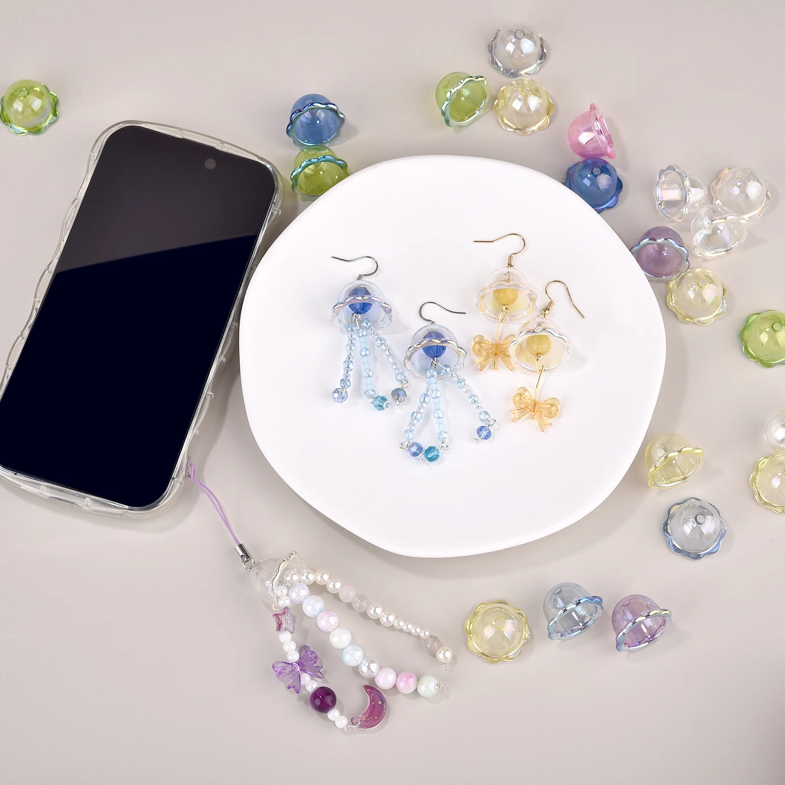 10 قطعة مجسمة زهرة شكل قلادة اكسسوارات جرس صغير DIY بها بنفسك القرط قلادة Phonechain بها بنفسك مجوهرات اكسسوارات