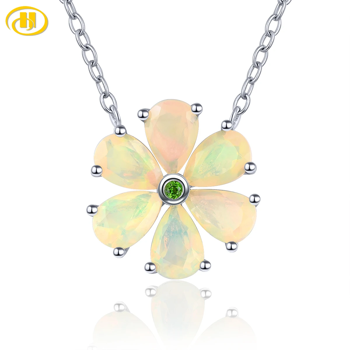 

Natural Opal Sterling Silver Pendant 1.5 Carats Genuine Gemstone Diopside Flower Design Women Romantic Style Jewelry Gifts