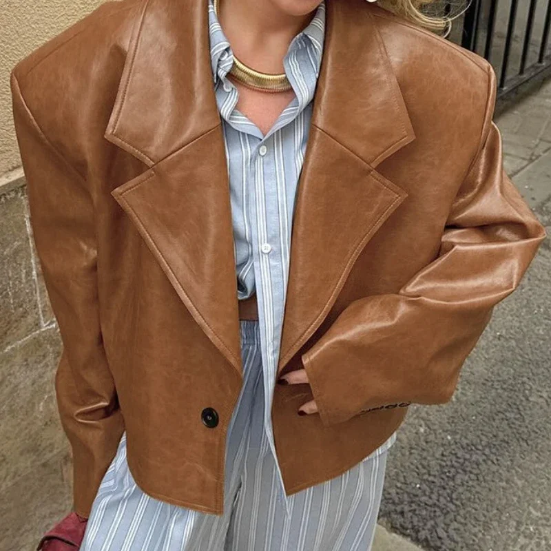 

2025 Autumn and Winter New Suit, Collar Leather Jacket Jacket Feminine Design Sense and Fashionable Temperament