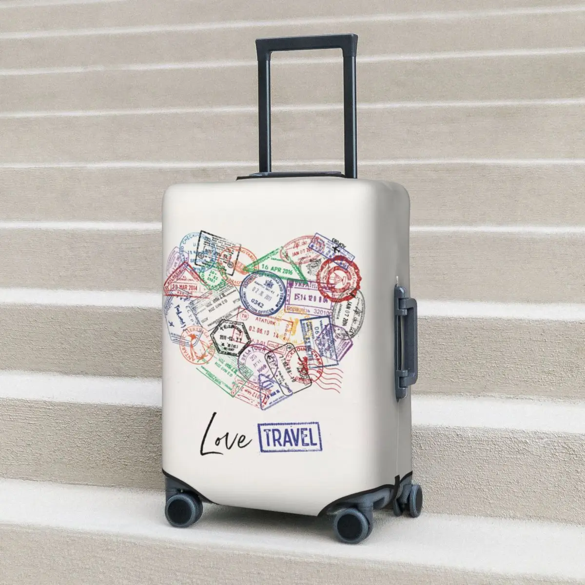 

Passport Stamp Heart Poster Suitcase Cover Stripe Strectch Business Protection Luggage Accesories Holiday