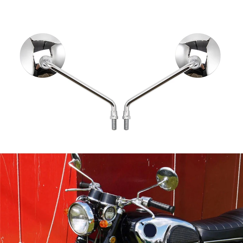 2Pcs/Pair 10mm Motorcycle Rearview Side Mirrors Convex Chrome/ Black Round Mirror Short Stem For Harley Kawasaki Yamaha