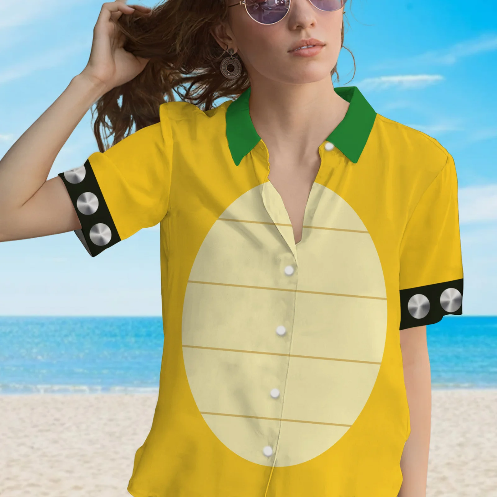 CLOOCL, camisas informales para hombre, camisa hawaiana de manga corta con estampado 3D de Bowser de dibujos animados para hombre y mujer, disfraces de Cosplay para vacaciones en la playa de verano