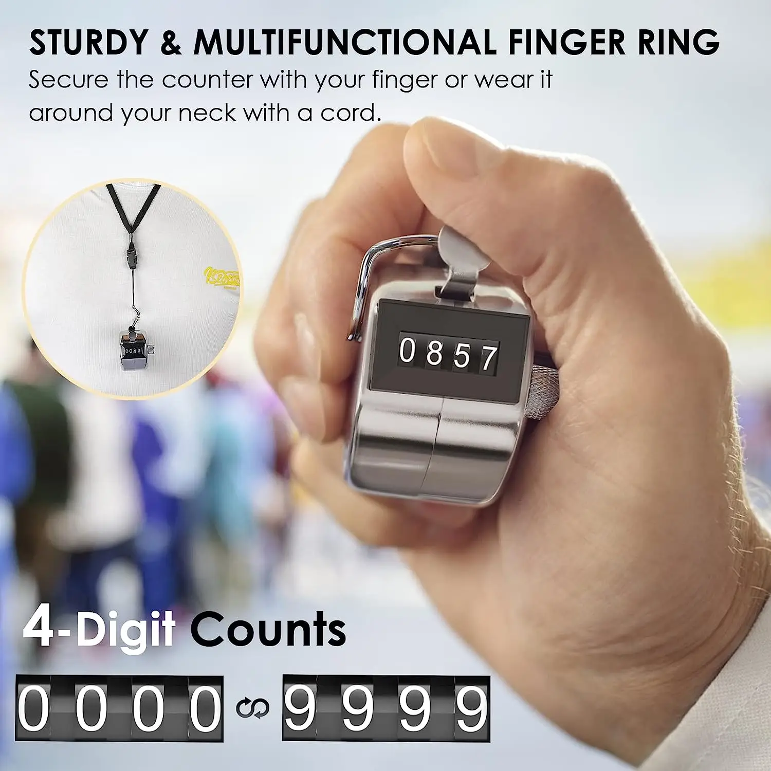 Metal Handheld Tally Counter 4-Digit Number Count Clicker Counter, Hand Mechanical Counters Clickers Pitch Counter for Coaching