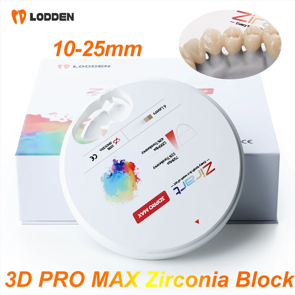 

3D Pro Max Стоматологический циркониевый блок Многослойный CAD CAM Открытая система 98x10-25 мм Высокопрочный материал для стоматологической лаборатории