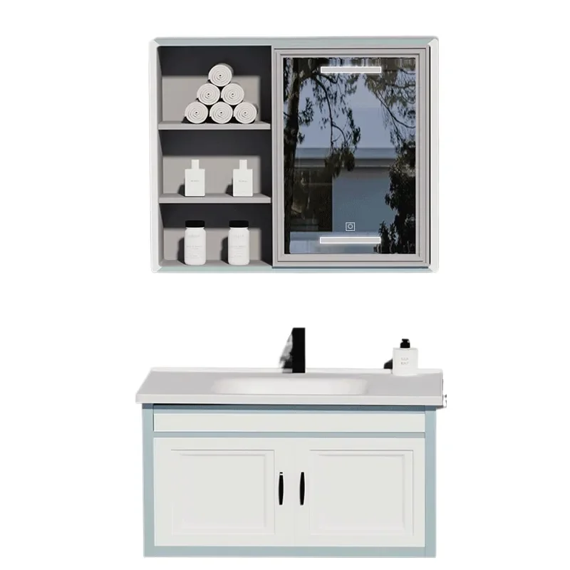 Wall Mounted Bathroom Vanity with Large Integrated Ceramic Basin Smart Washstand Combo Modern Seamless Sink Cabinet
