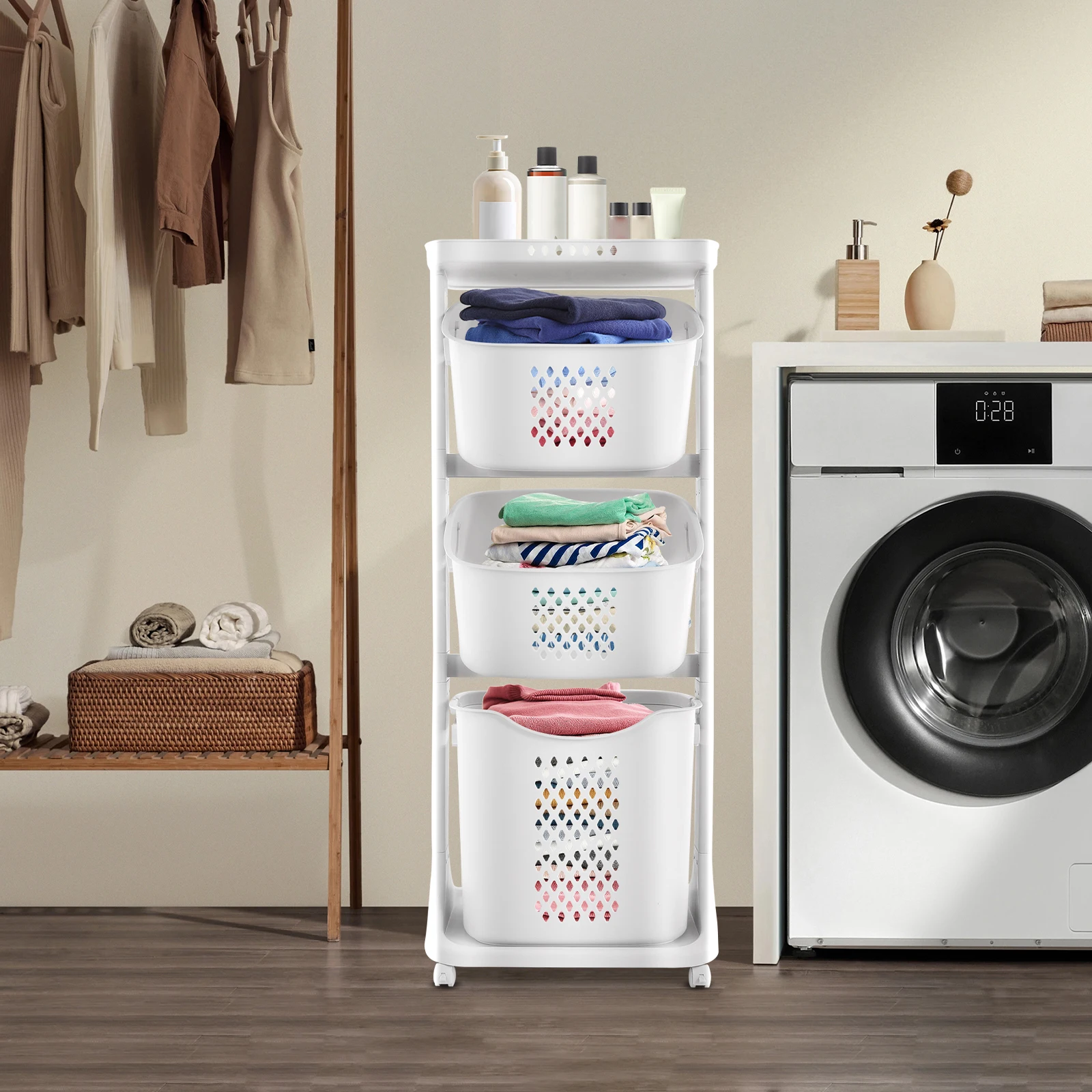 

Modern Laundry Basket Space Saving Dirty Clothes Basket Top Load Capacity 5kg Laundry Basket with 360° Pulley