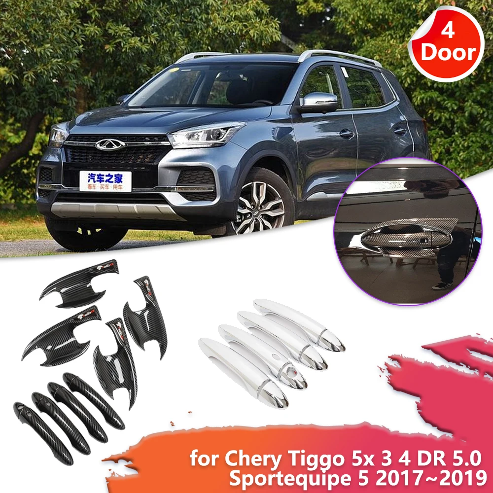 

Крышка дверной ручки автомобиля для Chery Tiggo 5x 3 4 DR 5.0 Sportequipe 5 2017 ~ 2019 хромированная наклейка из углеродного волокна, аксессуары для царапин