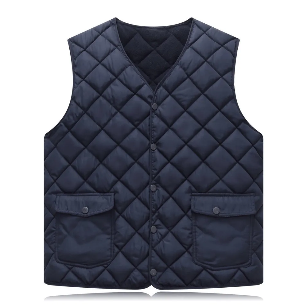 Chaleco de lana para hombre, chaquetas sin mangas de rombos sólidos simples, chaleco cálido grueso informal, abrigos con cuello en V, ropa de otoño