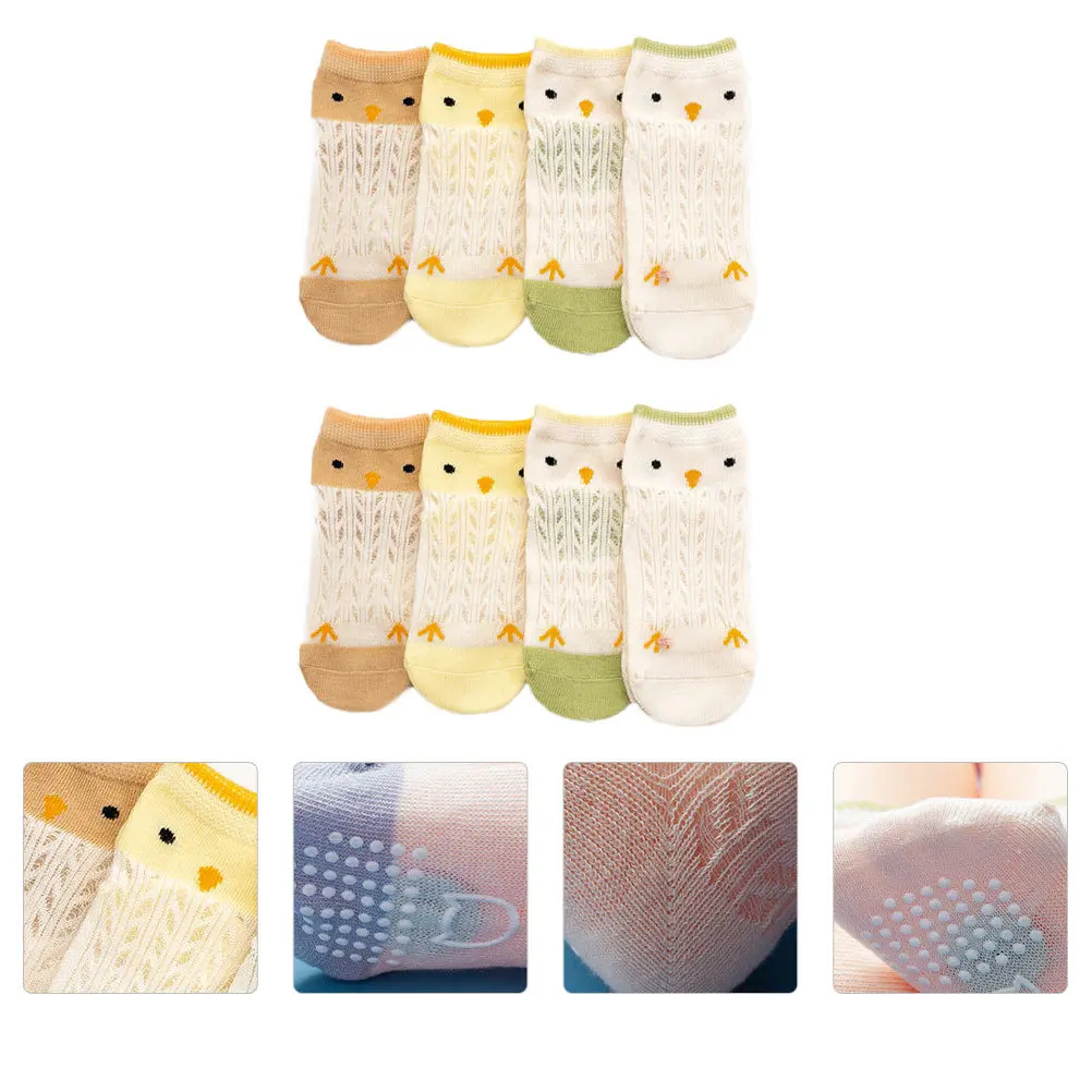 

4Pairs Anti-Skid Baby Toddler Socks Mesh Thin Style Breathable Comfortable Spring Summer Child Socks Lovely Chick Design