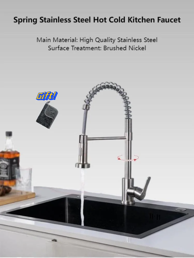 

Spring Stainless Steel Hot Cold Kitchen Faucet With Pull out Nozzle Deck Mounted Mixer Tap 360 Degree Rotation Stream Sprayer