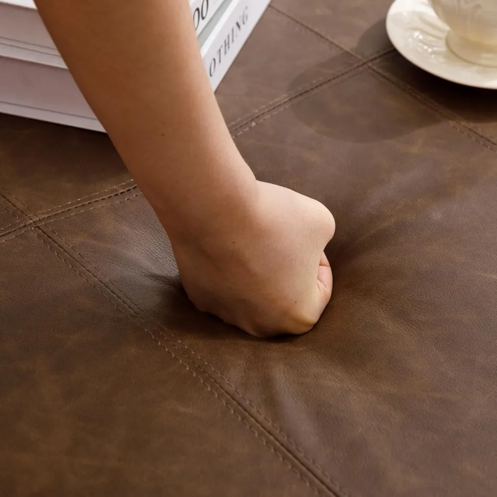 طاولة قهوة مربعة كبيرة مع مساحة تخزين، طاولة قهوة عثمانية حديثة من الجلد الصناعي، طاولة أريكة منجدة فاخرة لغرفة المعيشة/S #5