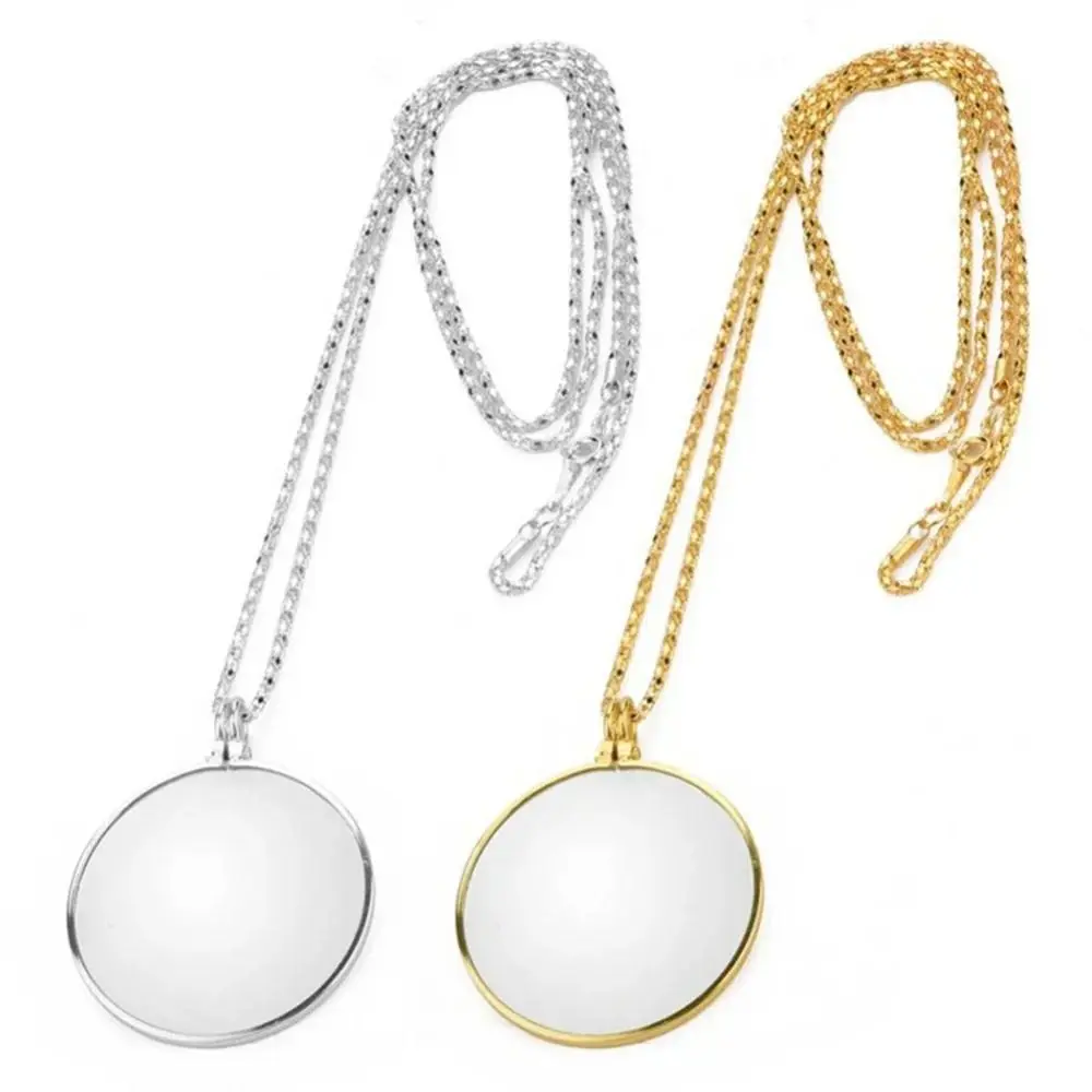Handig Leesketting Vergrootglas Duurzaam Mini 5x Vergrootglas High Definition Goud/Zilver Sleutelbeen Ketting Studeren