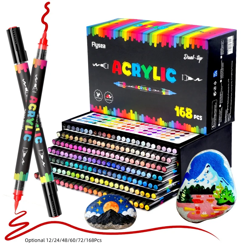 

Dual Tip Acrylic Paint Markers Set,12-168 Colors ,Brush Tip & Fine Tip Paint Pens Acrylic Markers for Wood,Rock Painting, Glass