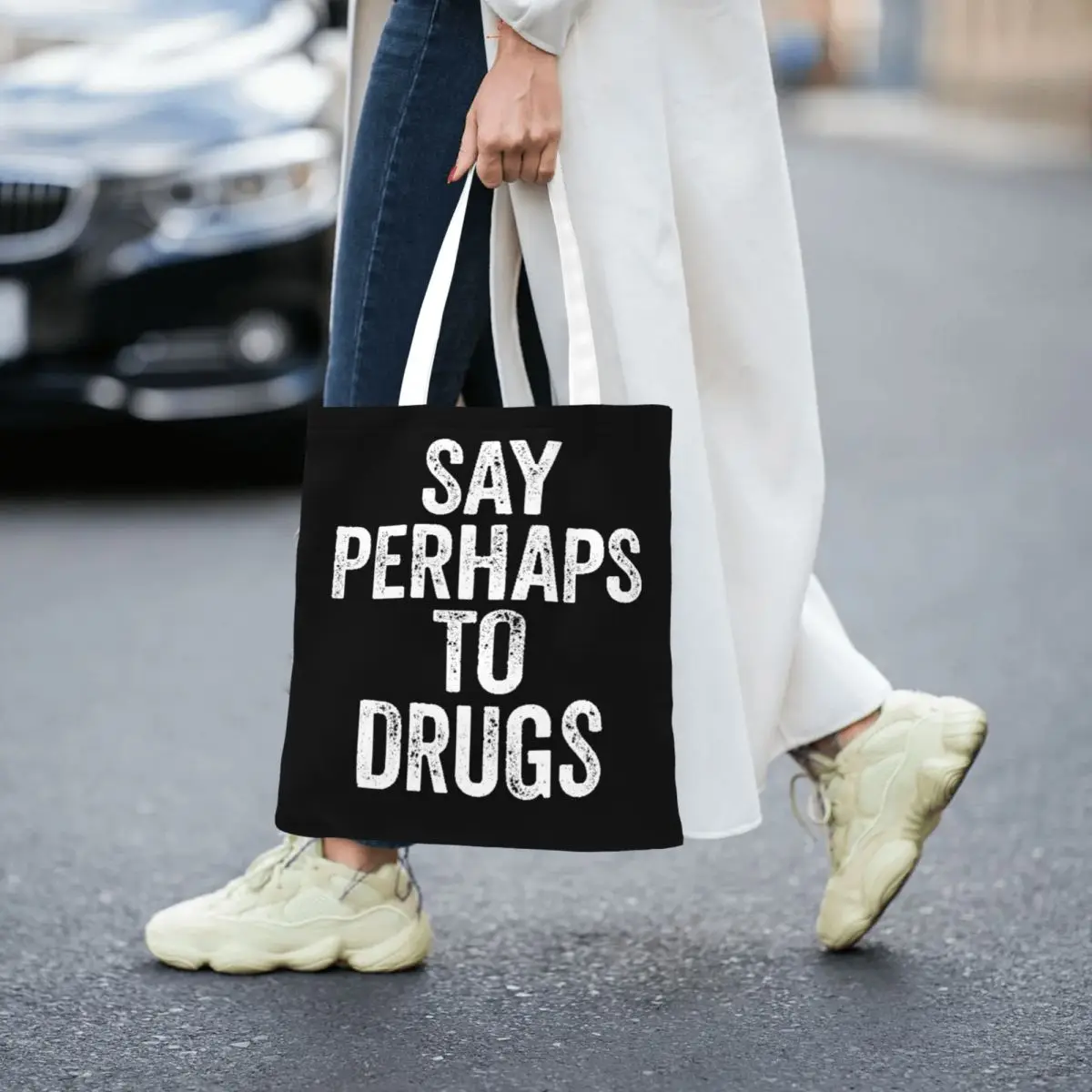 

Say Perhaps To Drugs (White) Shopping Bags Foldable Canvas The Tote Bag Ladies Shoulder Tote Travel Handbag