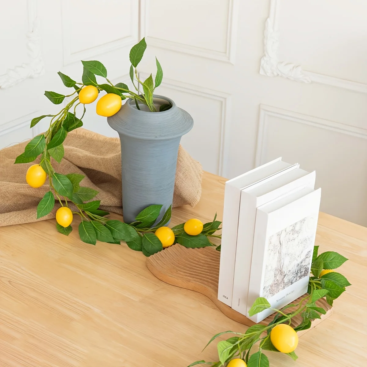 Künstlicher Zitronen-Kranz mit Grünpflanzen für Haus, Tür, Wand, Hochzeit, Feiertage, Party, Esstischdekoration – Detail 10