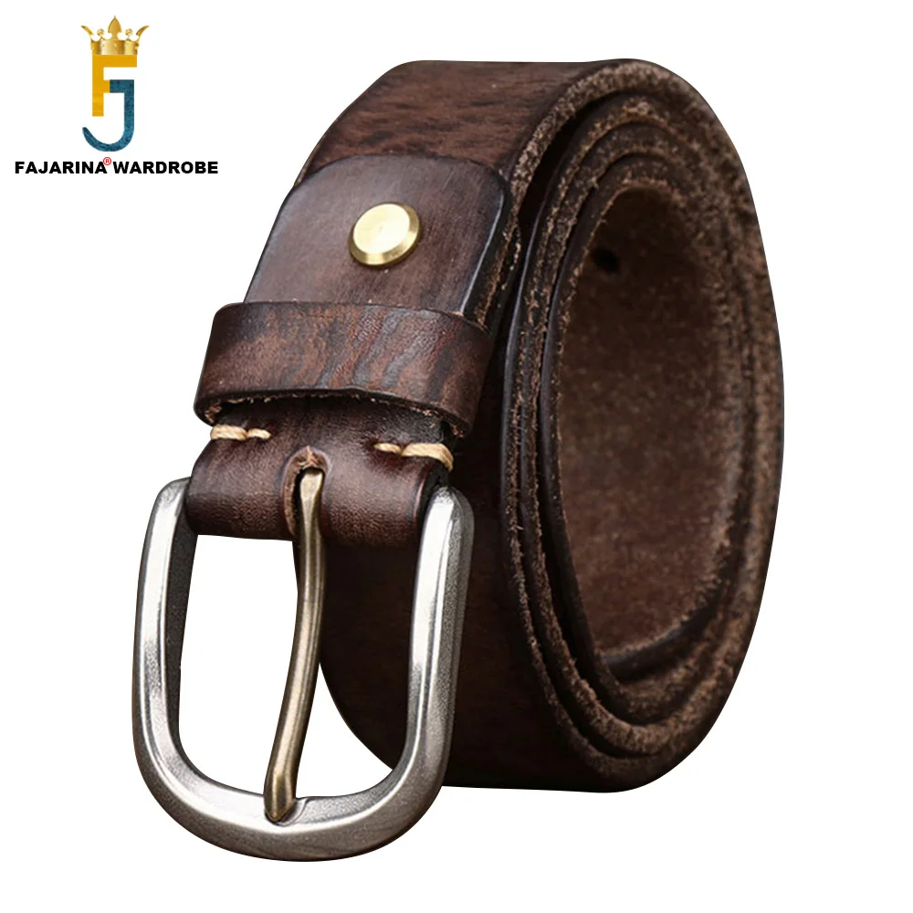 

FAJARINA Top Quality Solid Cow Genuine Leather Stainless Steel Pin Buckle Belt 3.8cm Wide