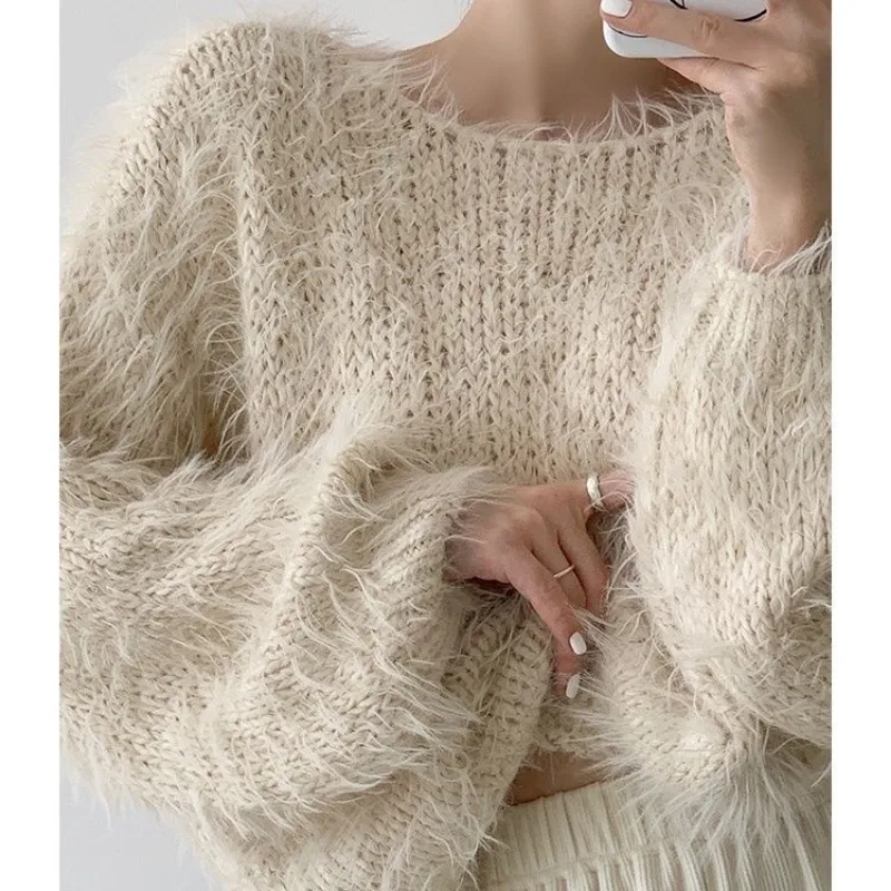 Ezgaga Sweater Women Tassel O Neck Autumn Winter Elegant Loose Solid Fashion Long Sleeve Knitted Pullover Casual Jumper