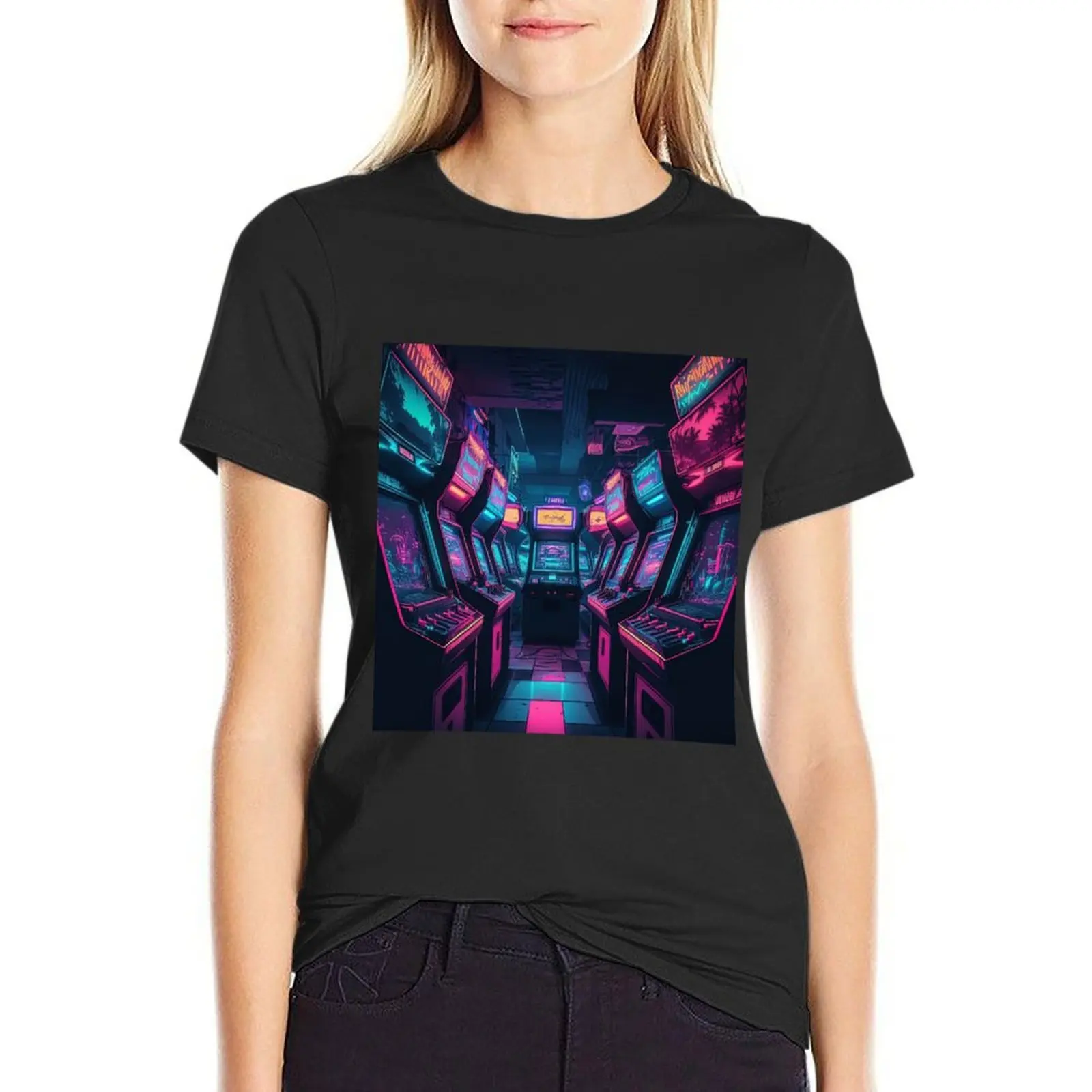 

Alien Gaming Room Synthwave Arcade T-Shirt hippie clothes lady clothes summer tops Women's tee shirt