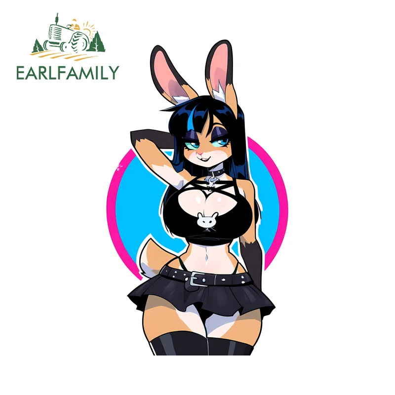 

EARLFAMILY Готические пушистые наклейки с кроликами для мотоциклов, модные наклейки на зеркала заднего вида, солнцезащитные виниловые ПВХ-графические наклейки для автомобиля