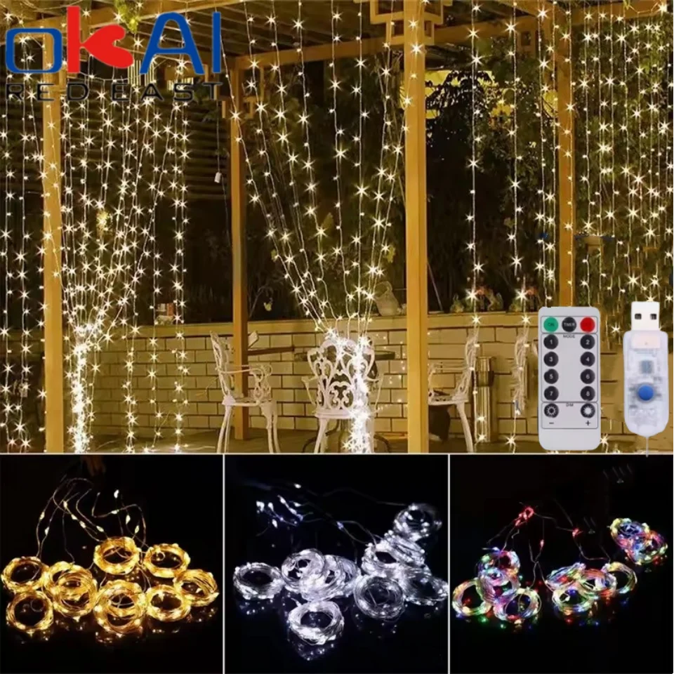 

Curtain Light for Party/Wedding/Festival/Christmas,Window Blinking String Light for Bedroom/Living Room,USB Plug with 8 Modes
