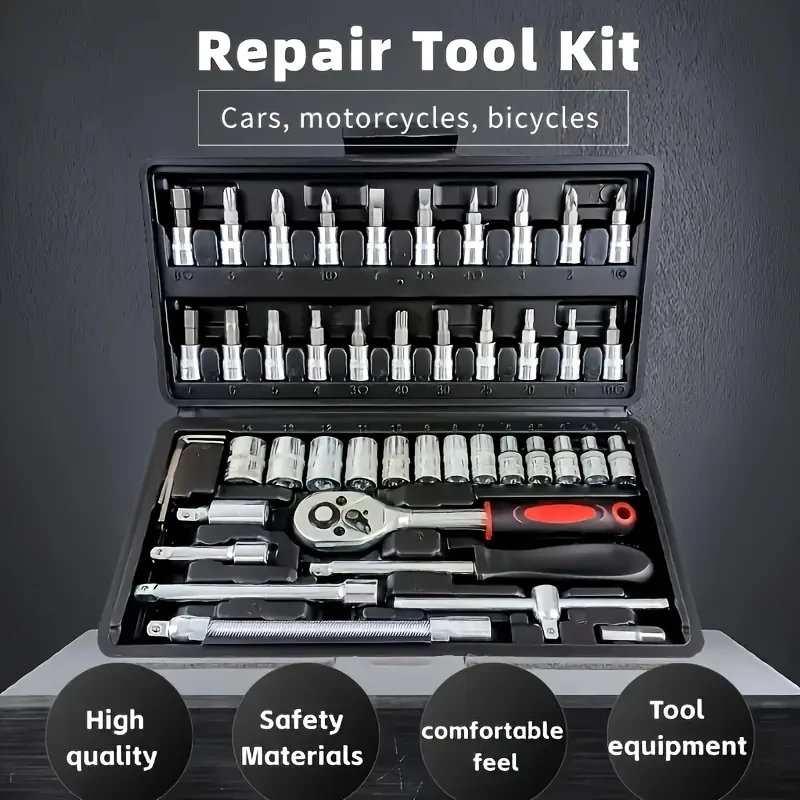

46pcs Professional Car Maintenance Tool Box Suitable for Car Boat Motorcycle Repair, Home Industrial Repair Including Carry Case