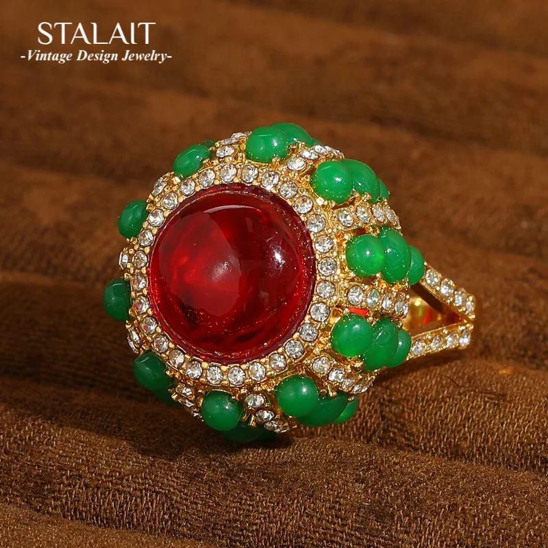 

Vintage Oval Red Agate Green Ring Jade Stone Flower Mothers Day Gift Christmas Holiday Party Accessories For Women 2025 Trends