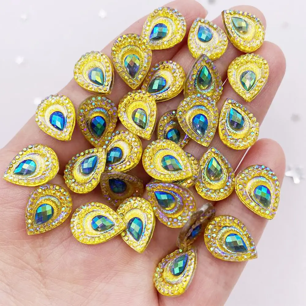 100pcs Resin Colorful AB Black Yellow Drop Peacock eye Flatback Rhinestone Applique Wedding DIY Scrapbook Ornament  SC520