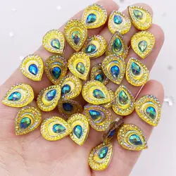 100pcs Resin Colorful AB Black Yellow Drop Peacock eye Flatback Rhinestone Applique Wedding DIY Scrapbook Ornament  SC520