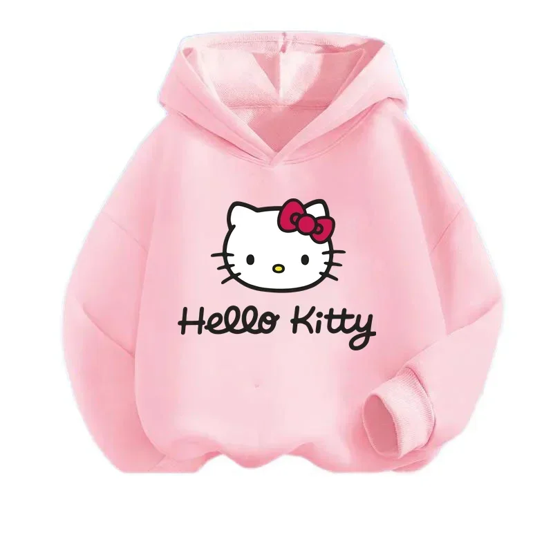 Simpatici vestiti per bambini Hello Kitty per l'autunno e l'inverno all'aperto Moda di strada Pullover caldi Vestiti per ragazzi e ragazze Felpe con cappuccio calde