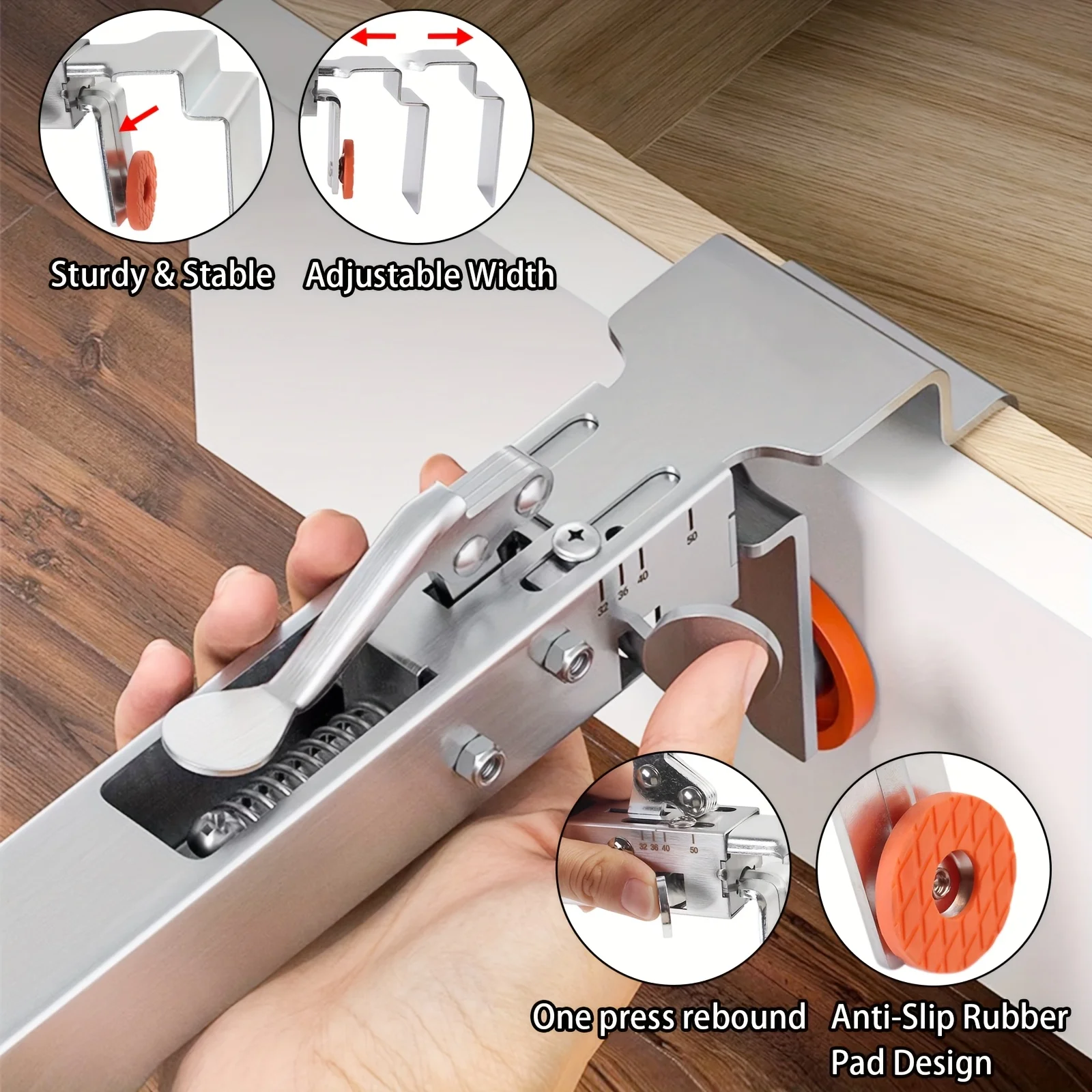 2pcs Adjustable Telescopic Fast Press Drawer Clamp, Metal Woodworking Installation Auxiliary Clamp Holders W/ Orange Rubber Grip