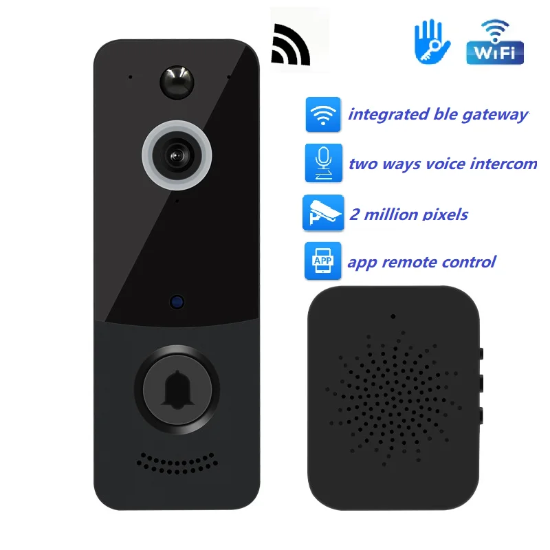 

TTLock App Low-Power Smart Video Doorbell, WiFi Wireless, Night Vision, Built-in Bluetooth Gateway